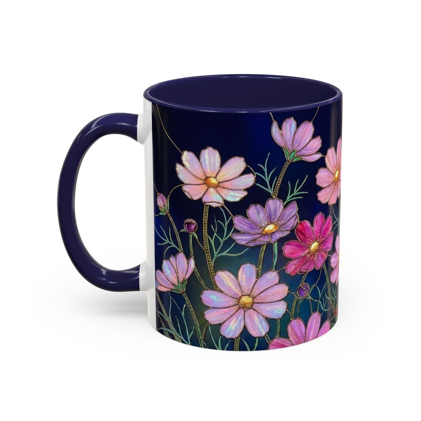 Cosmos Floral Accent Coffee Mug — Stained Glass Design 11/15oz - 14561