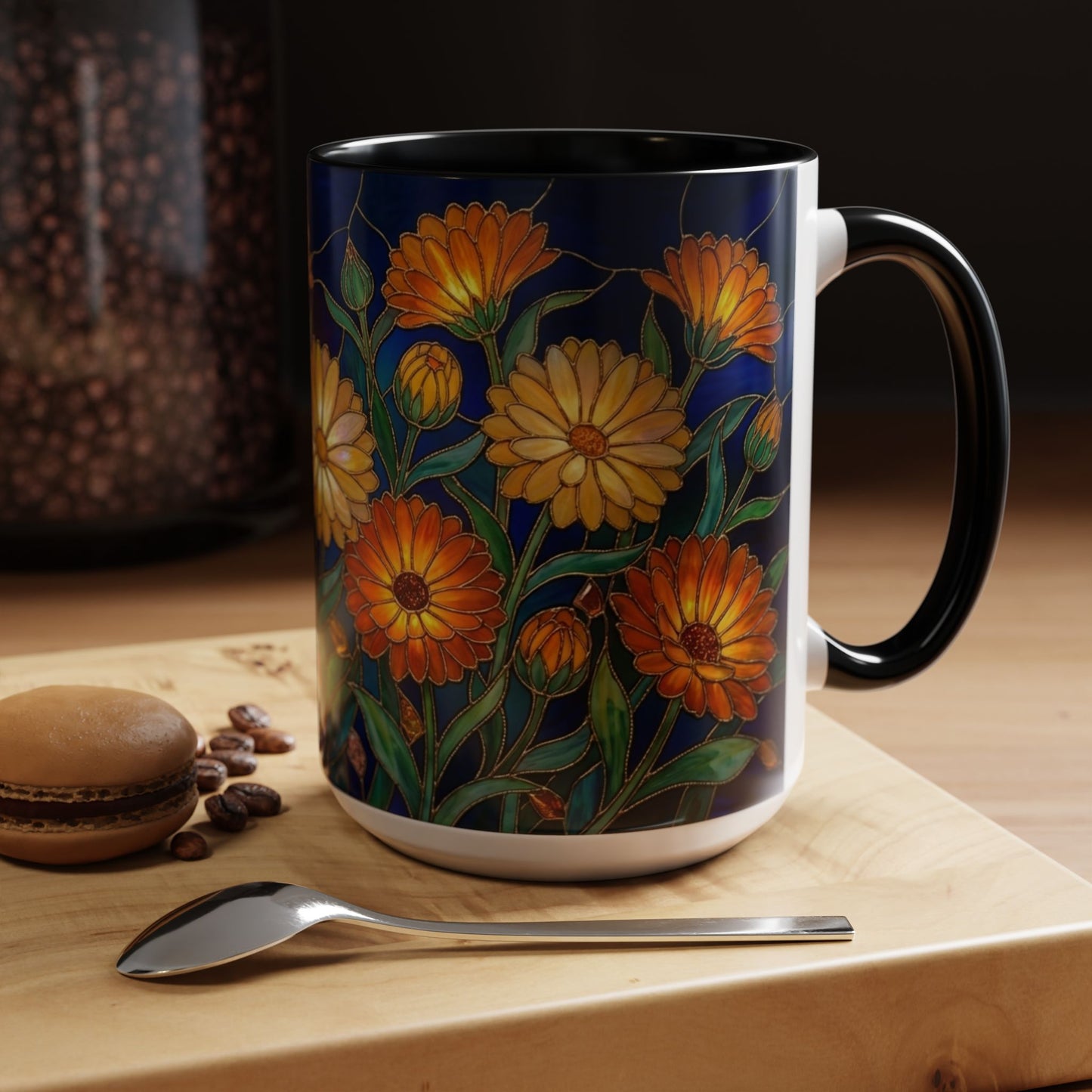 Calendula Accent Coffee Mug — Stained Glass Design (11/15oz) - 14549