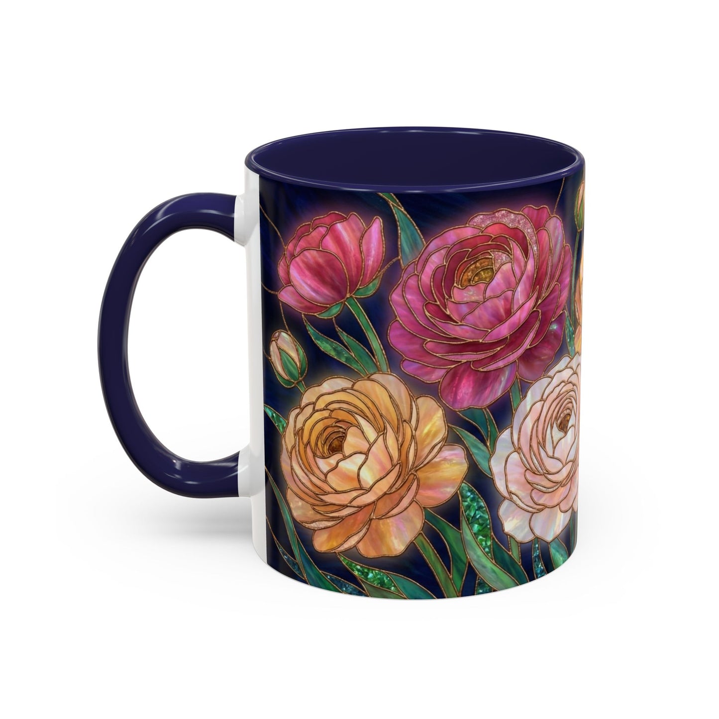 Ranunculus Floral Accent Coffee Mug — Stained Glass Design (11/15oz) - 14584
