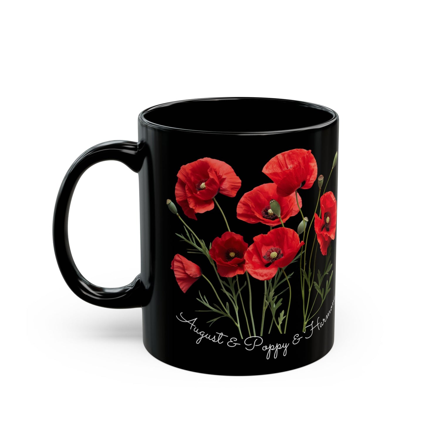 Happy Birthday August, Poppy,  Customized Ceramic Black Mug (11oz, 15oz) - 10520