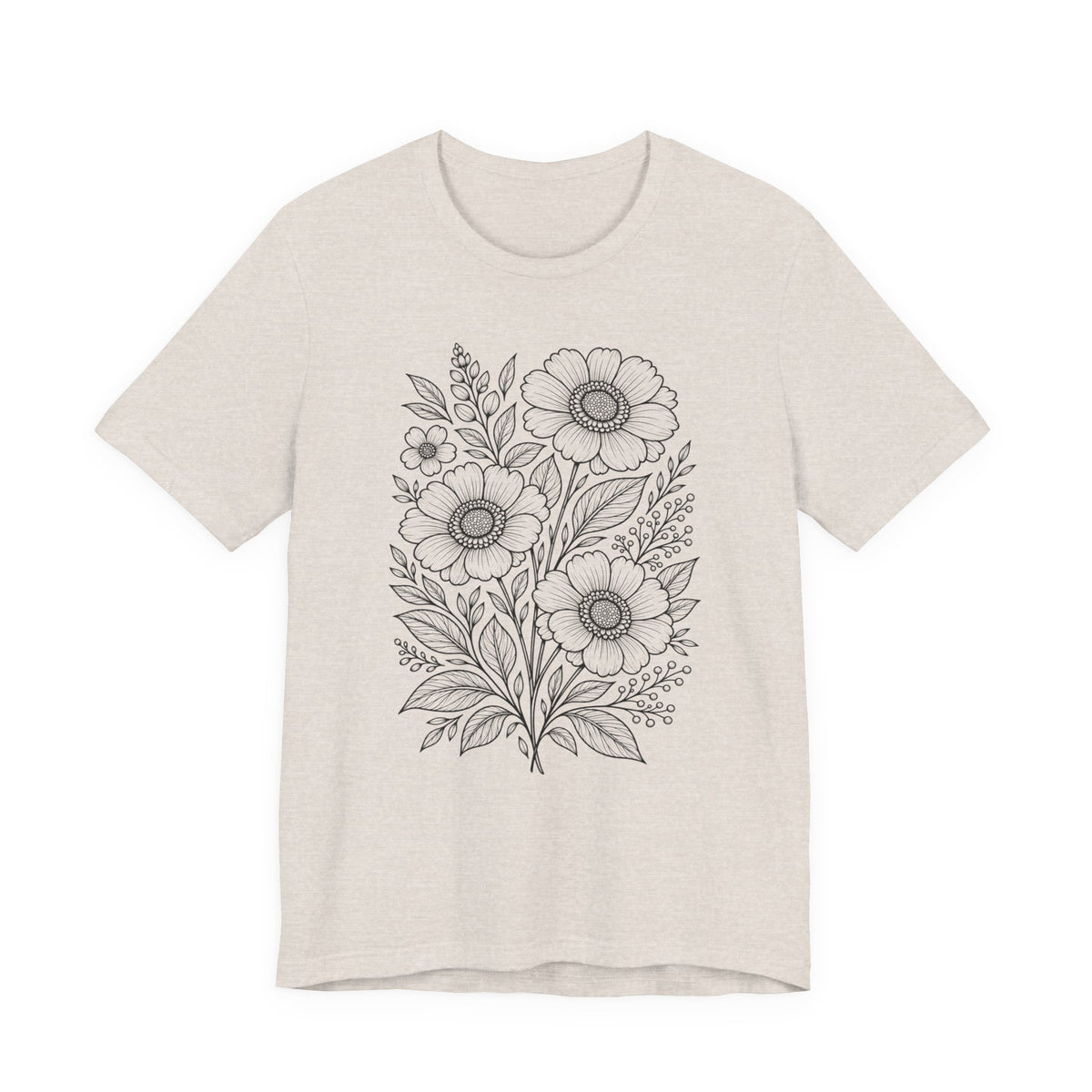 Vintage Floral Line Art T-Shirt, Botanical Wildflower Tee - 14561