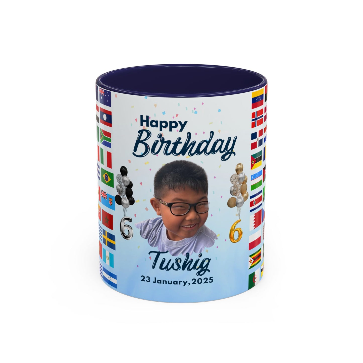 Kids, Happy Birthday, World Flag Fan, Details Customizable - Accent Coffee Mug (11, 15oz) - 11232