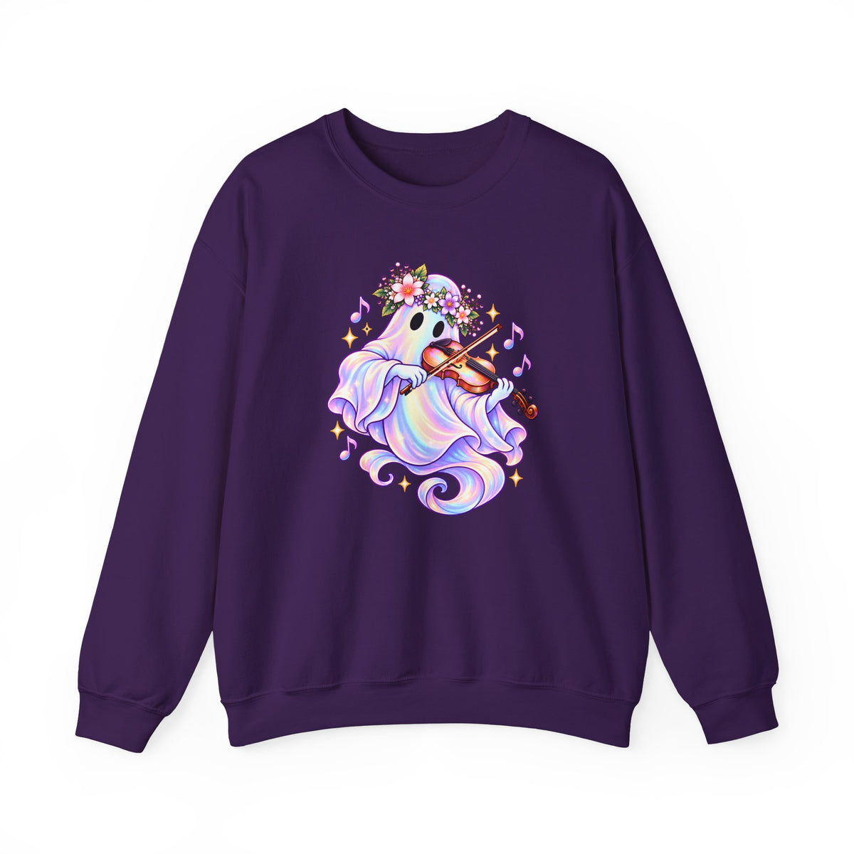 Ghost Violin Sweatshirt — Cute Floral Music Lover Crewneck - 14527