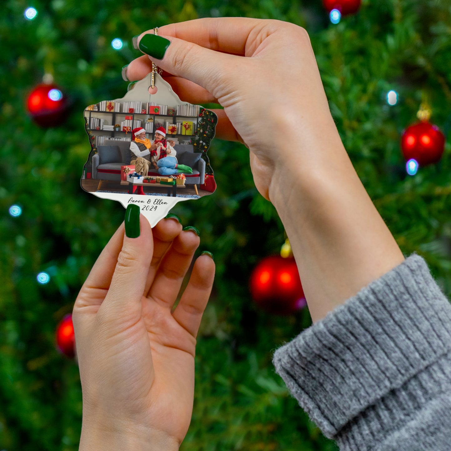 Christmas, Couple's Photo, Customizable- Ceramic Ornament, 4 Shapes - 10034