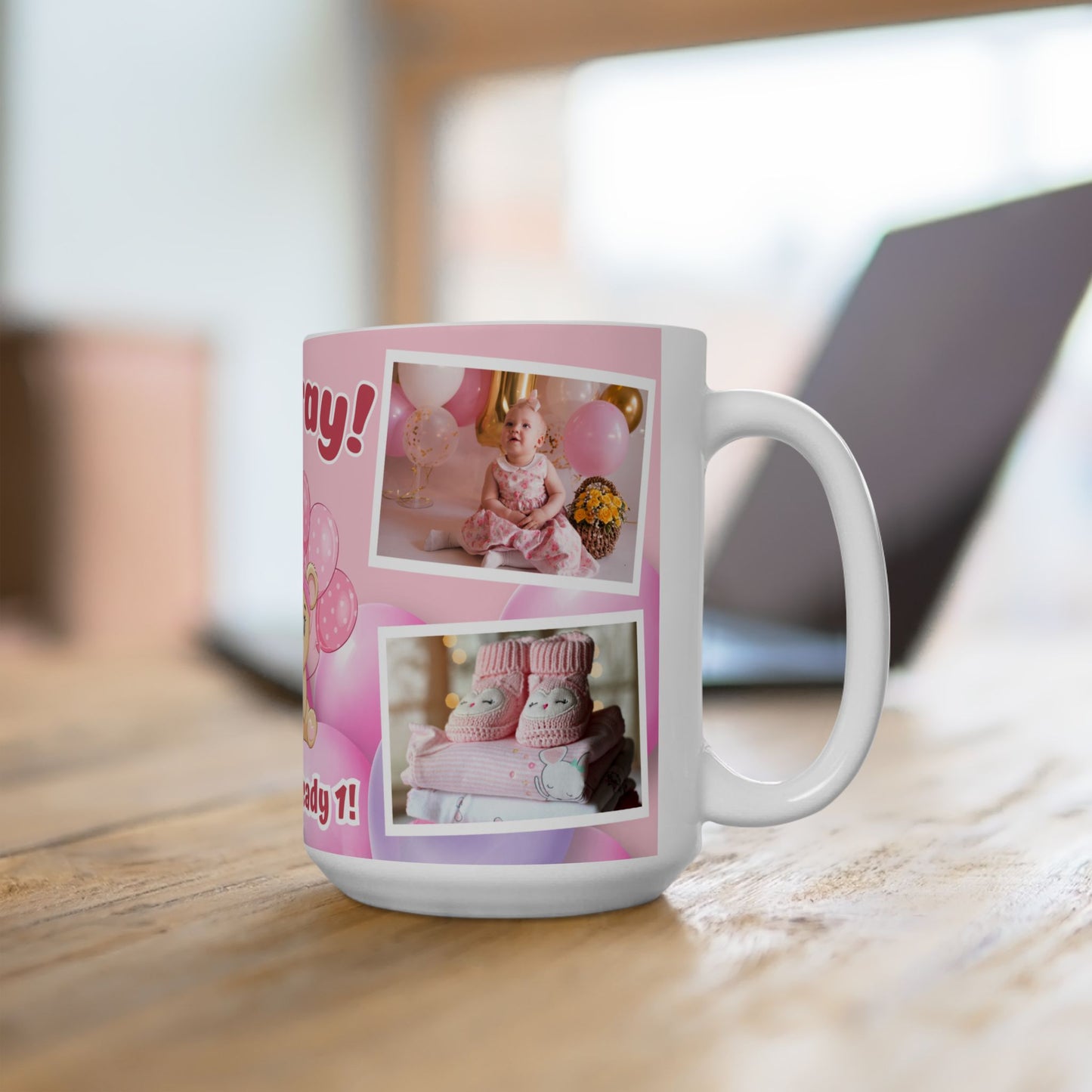 Cute Birthday Memory Ceramic Mug | Hooray! We're already 1 | Photo Collage Mug | Perfect Gift, Baby's 1st Birthday, Milestone Celebration - 13999
