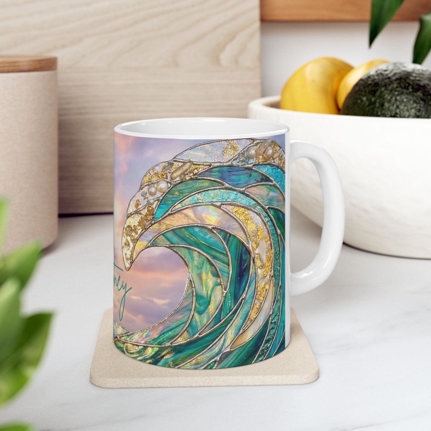 Personalized Ocean Wave Mug – Turquoise Coastal Ceramic Coffee Cup - 14899