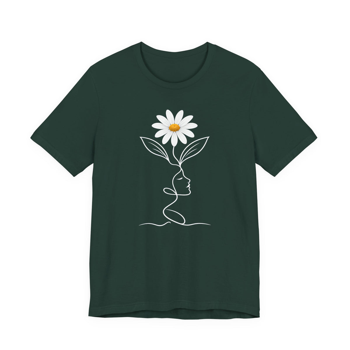 Daisy Woman Face T-Shirt, Minimalist Floral Line Art Tee - 14522