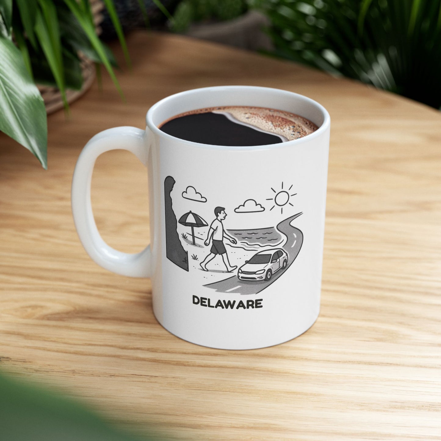 "In Delaware, we believe in long walks on the beach... and short drives to get there." Ceramic Mug - 14168