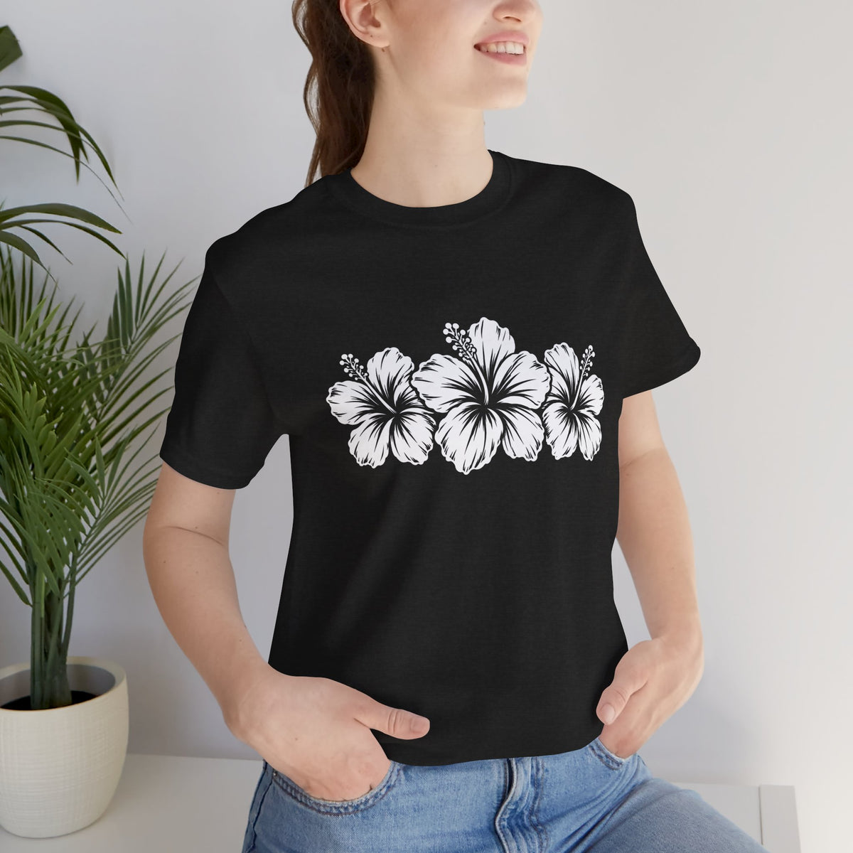 Hibiscus Floral T-Shirt,  Tropical Flower Graphic Tee - 14995