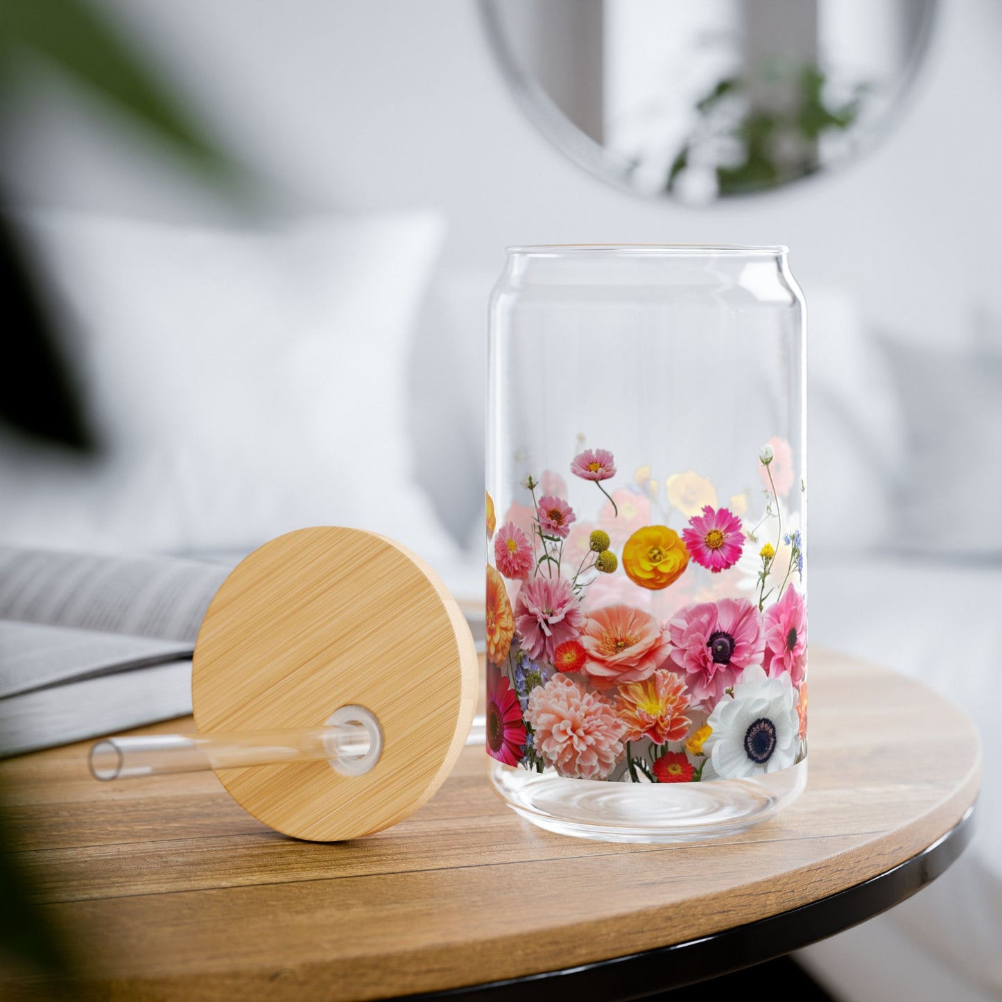 Bright Flowers,  Customizable - Sipper Glass, 16oz