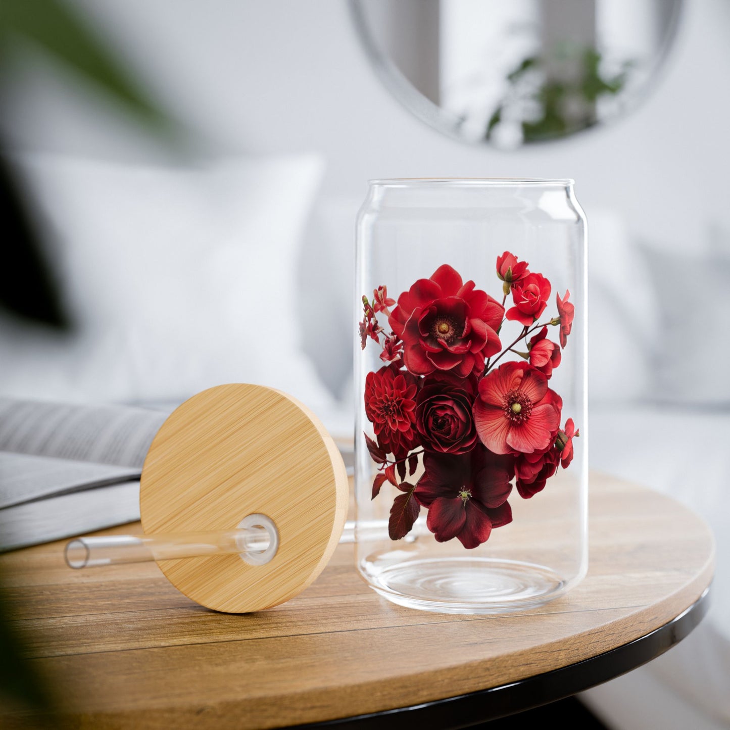 Passionate Red Flowers,  Customizable - Sipper Glass, 16oz