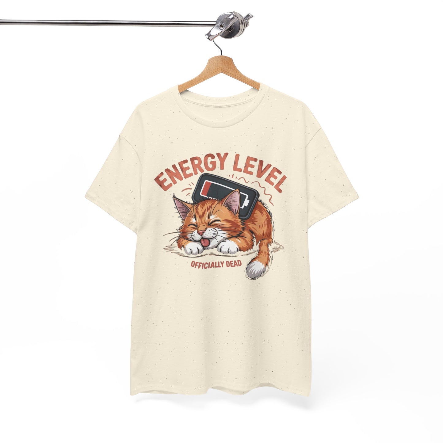 Energy Level: Officially Dead T-Shirt — Funny Cat Graphic Tee, Cat Lover Gift - 14867