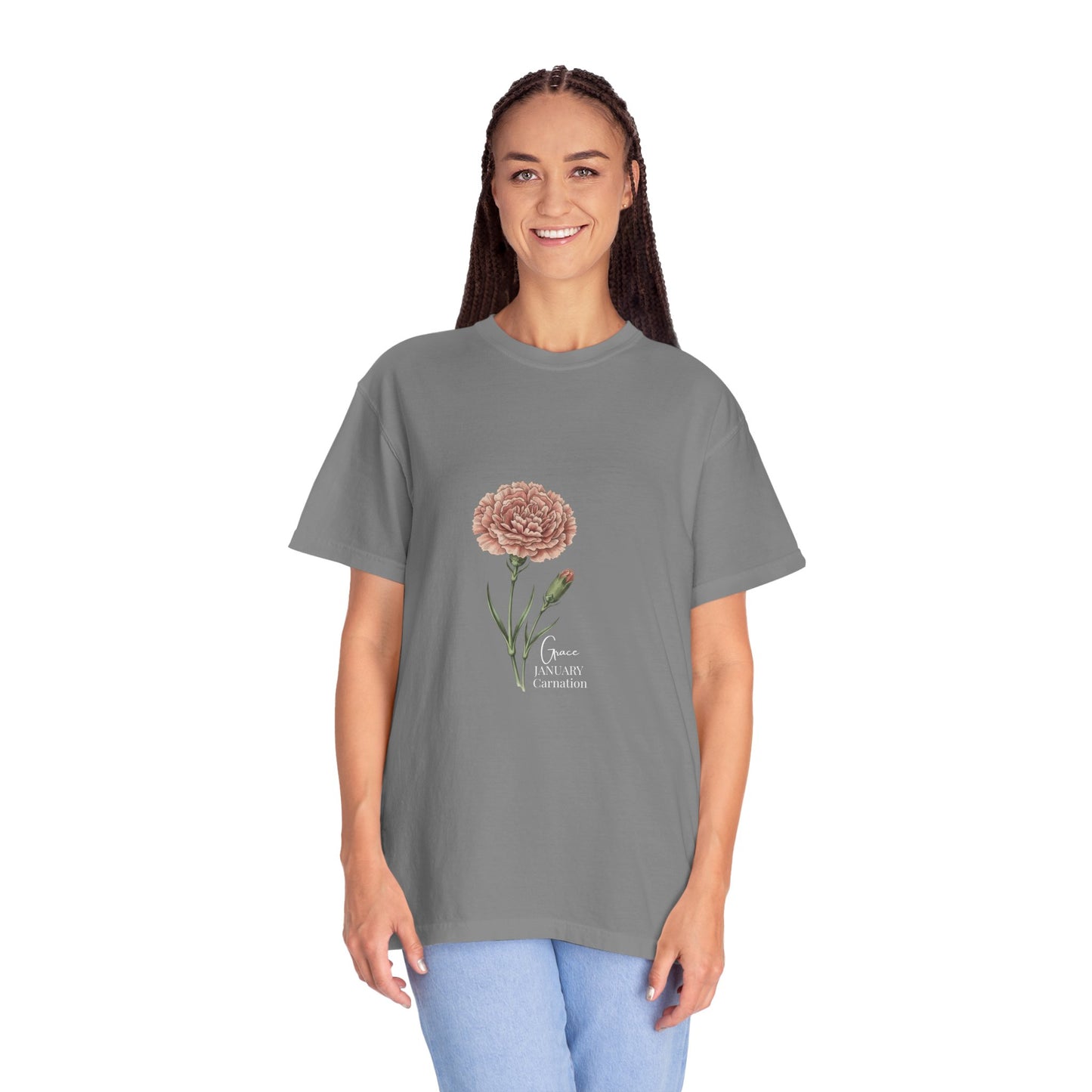 January Carnation Birth Flower T-Shirt – Customizable - 14672