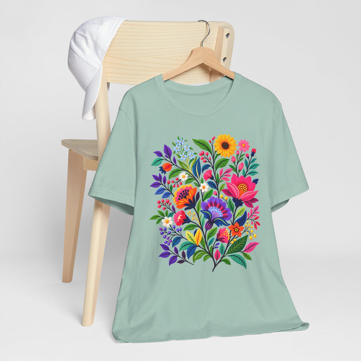 Bright Folk Art Floral T-Shirt, Colorful Flower Bouquet Tee - 14513