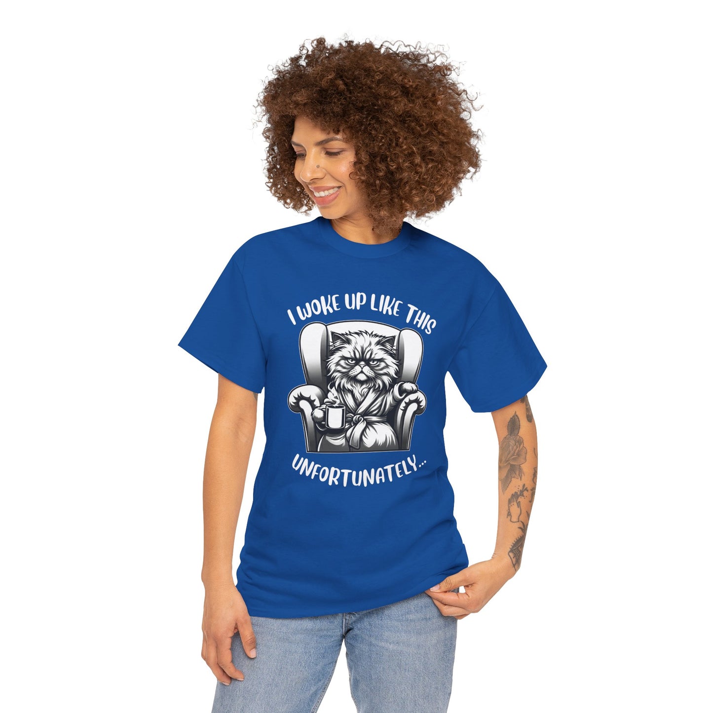Funny Grumpy Cat T-Shirt – “I Woke Up Like This… Unfortunately” Graphic Tee- 14843