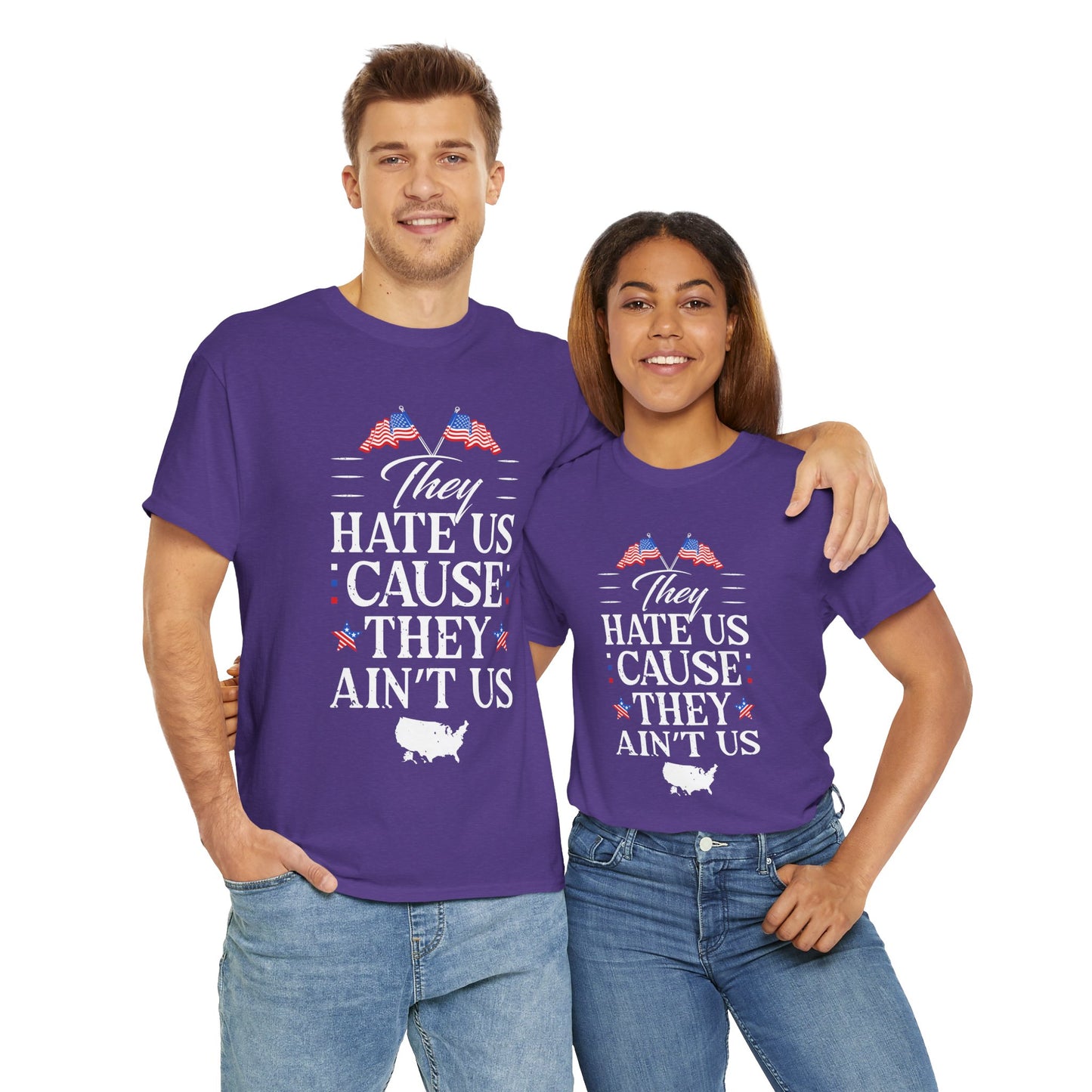 Patriotic Unisex Heavy Cotton Tee - 'They Hate Us Cause They Ain't Us' - Gift for Freedom Lovers, Casual Wear, Independence Day - 13651