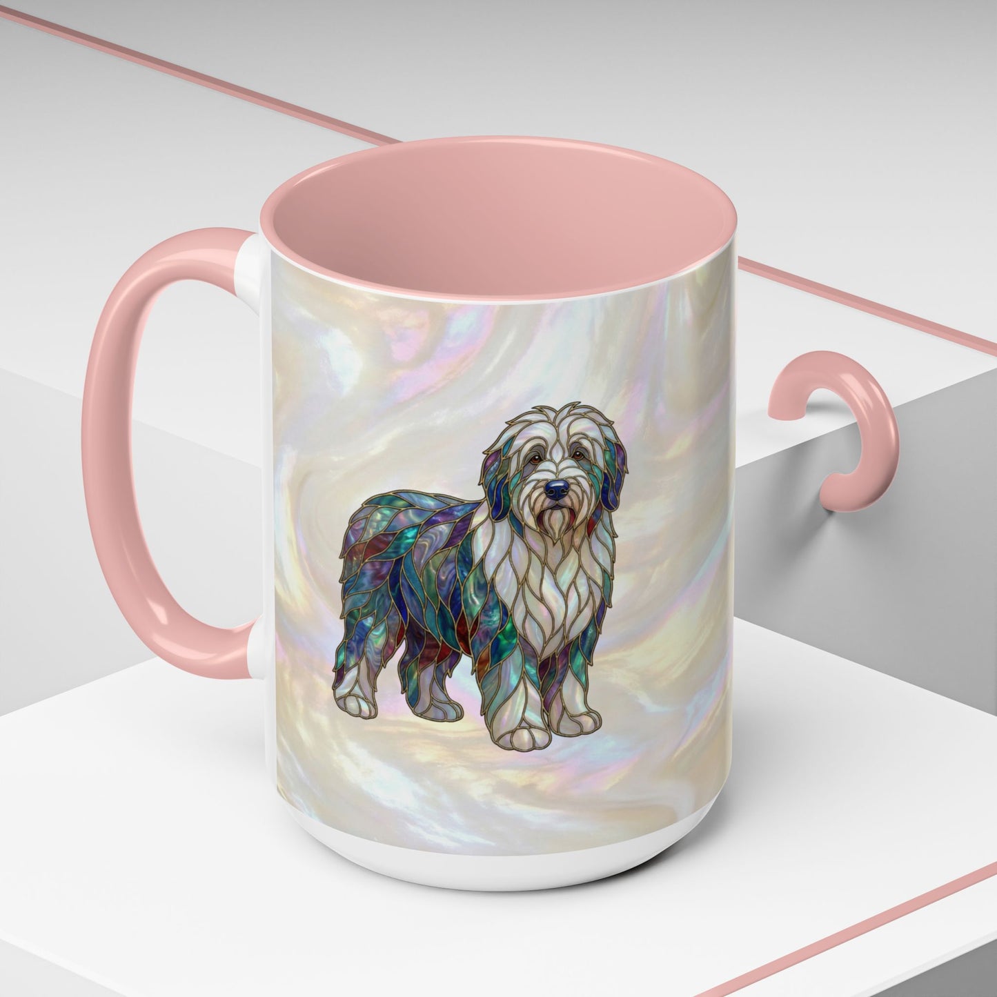 English Sheepdog Accent Coffee Mug -Stained Glass Style (11/15oz) - 14631