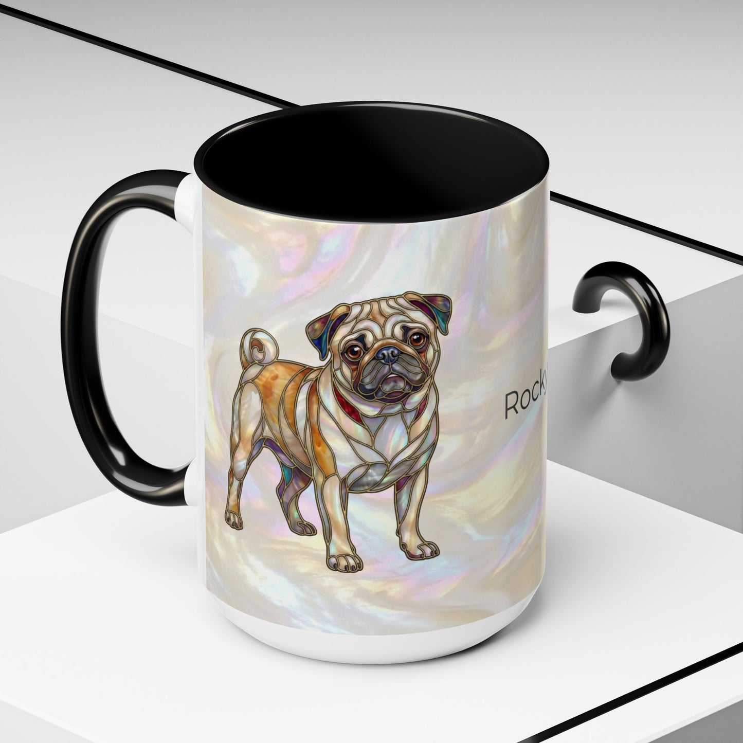 Personalized Pug Accent Coffee Mug –  Stained Glass Design (11/15oz) - 14547