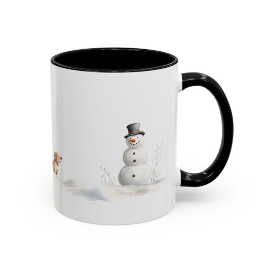 Winter Tree, Snowman & Puppy - Accent Coffee Mug (11, 15oz) - 10404