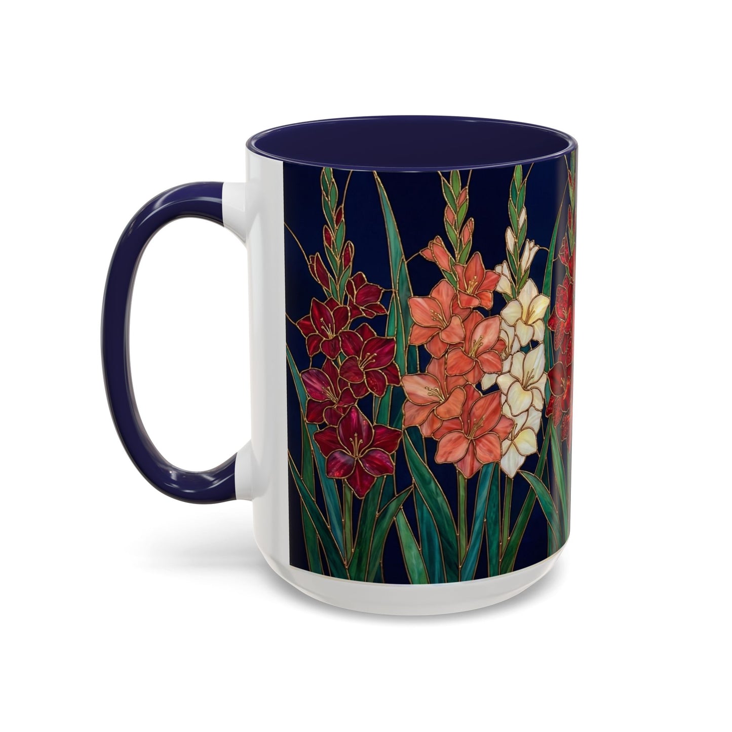 Gladiolus Floral Accent Coffee Mug — Stained Glass Design (11/15oz) - 14594
