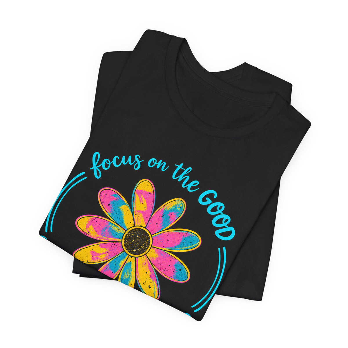 Focus on the Good T-Shirt, Colorful Retro Daisy Graphic Tee - 14563