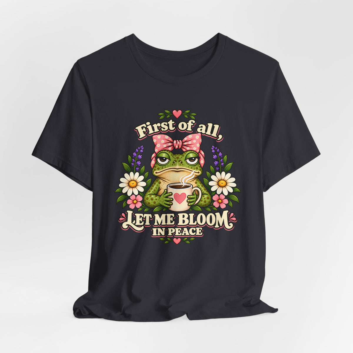Let Me Bloom in Peace Frog T-Shirt, Cute Floral Coffee Tee - 14500