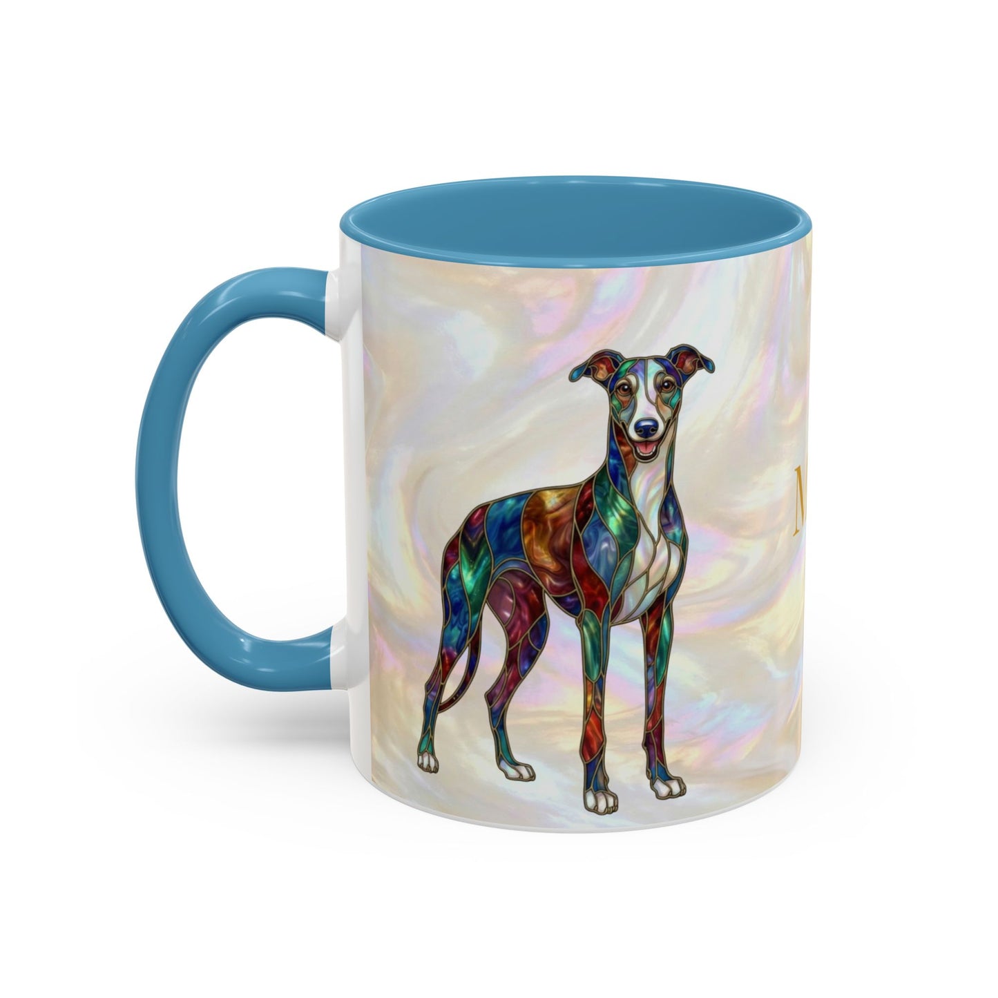 Personalized Greyhound Coffee Mug – Stained Glass Dog Accent Mug (Name Customizable)  - 14523
