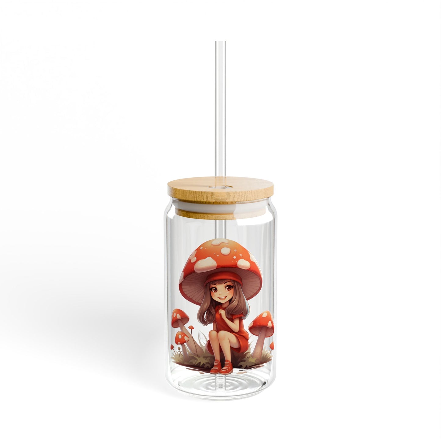 Mushroom Girl,  Customizable - Sipper Glass, 16oz