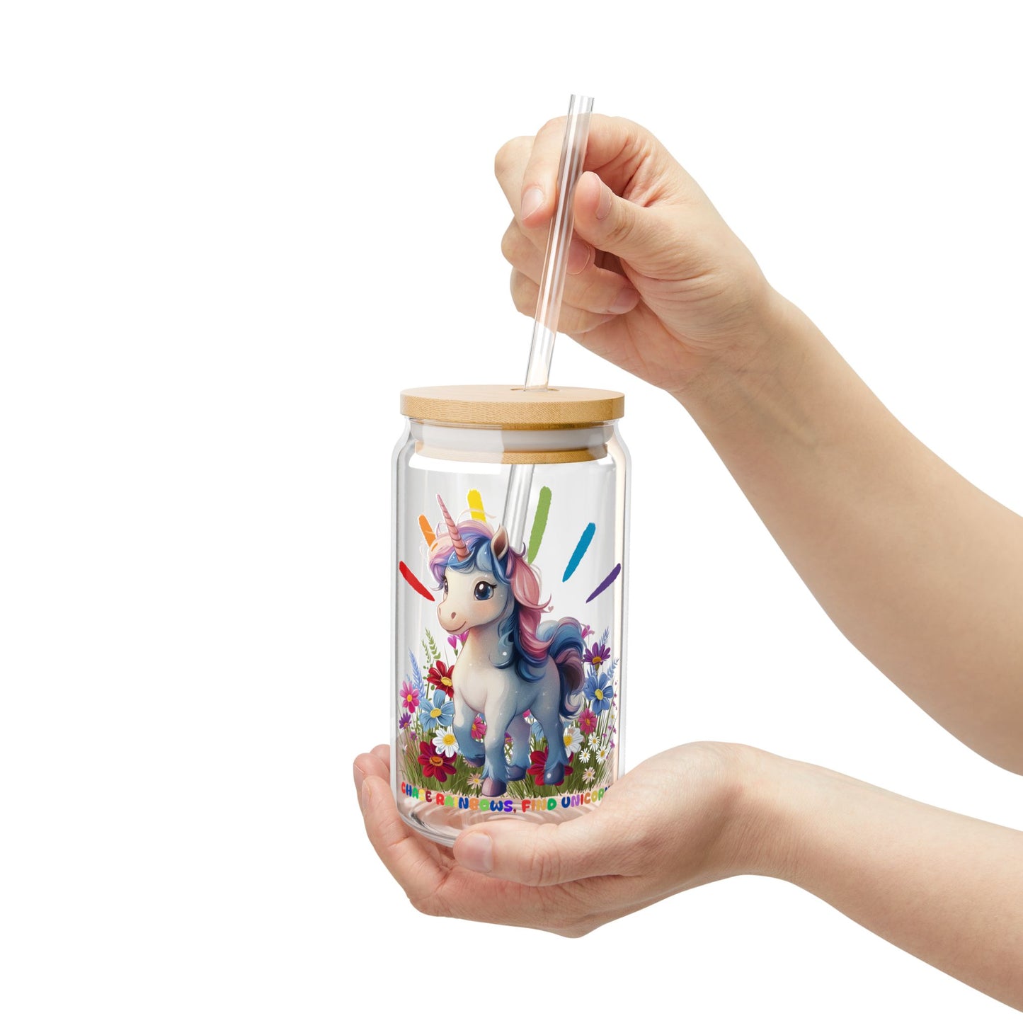 Chase Rainbows, Find Unicorns,  Customizable - Sipper Glass, 16oz