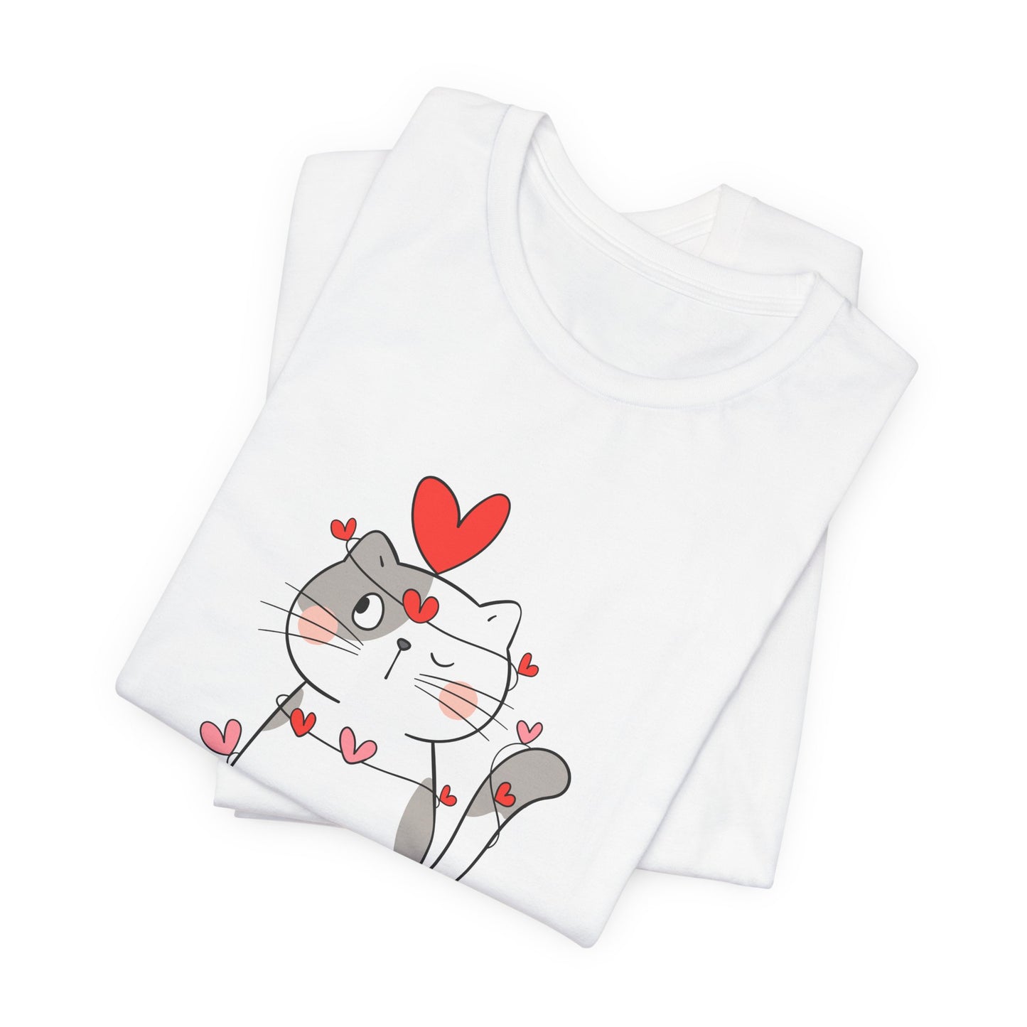 Cute Cat, Happy Valentine's Day - Unisex Jersey Short Sleeve Tee - 11359