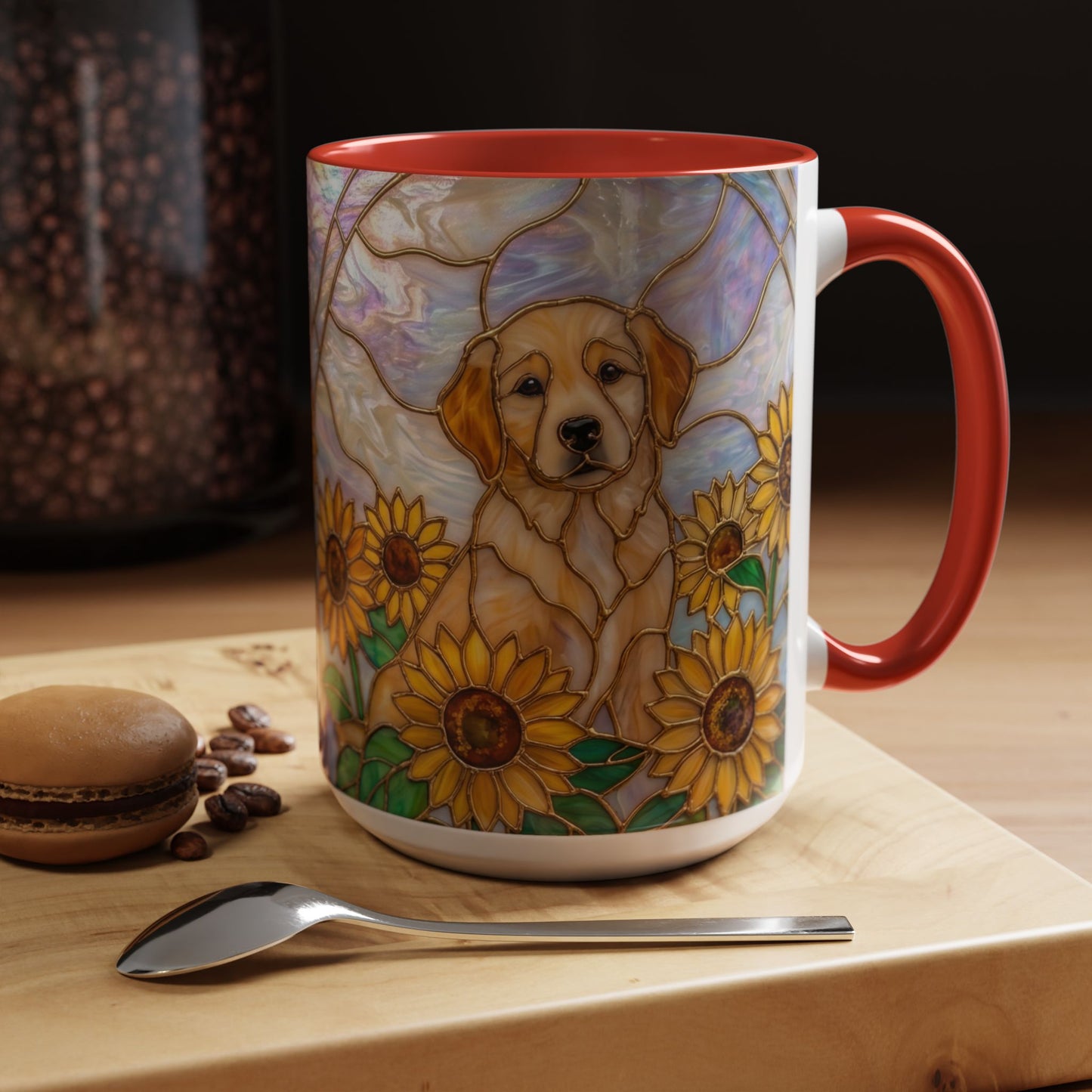 Sunflower Golden Retriever P uppiesAccent Coffee Mug –  Stained Glass Design (11/15 oz) - 14527