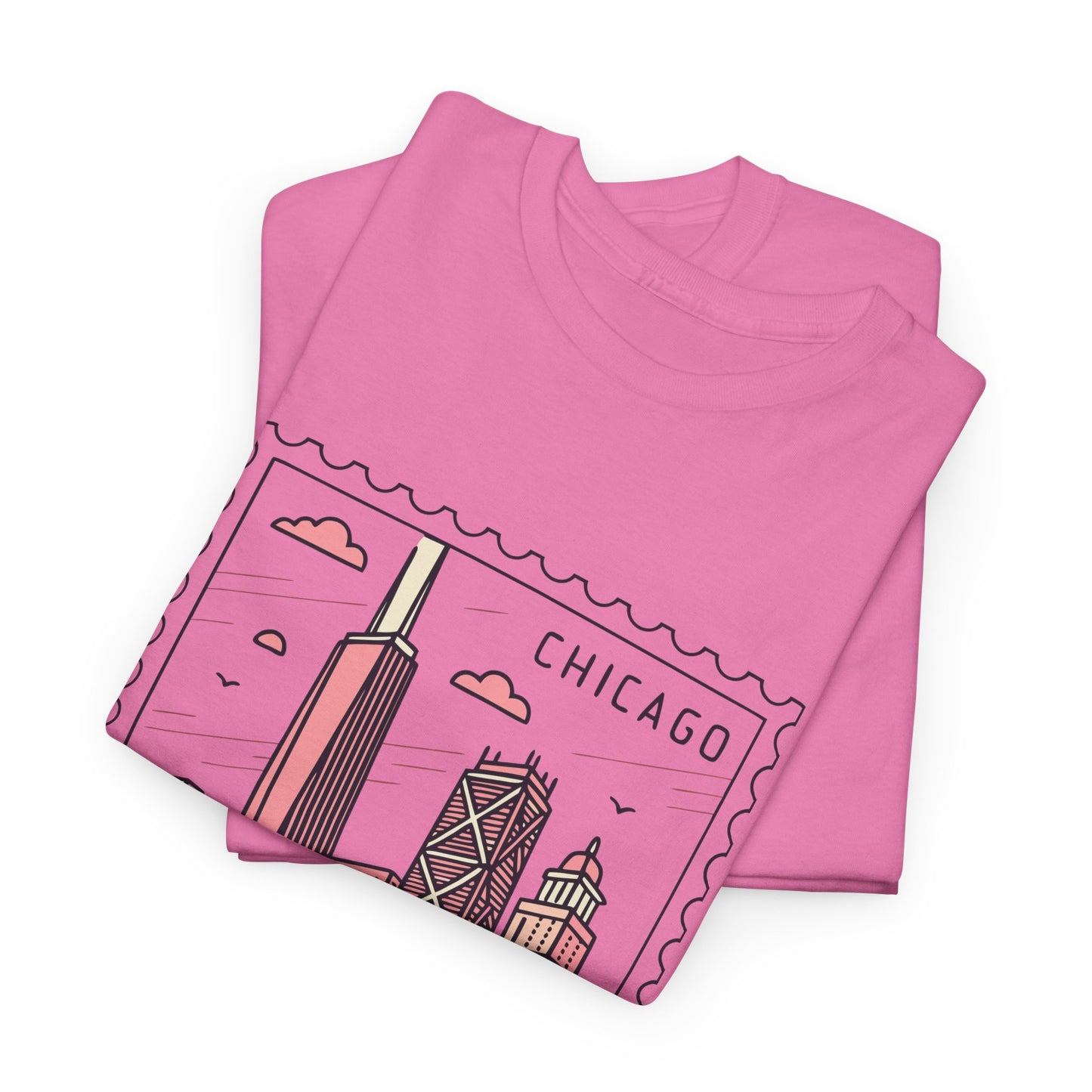 Chicago Skyline Postage Stamp Unisex Heavy Cotton Tee - 12130