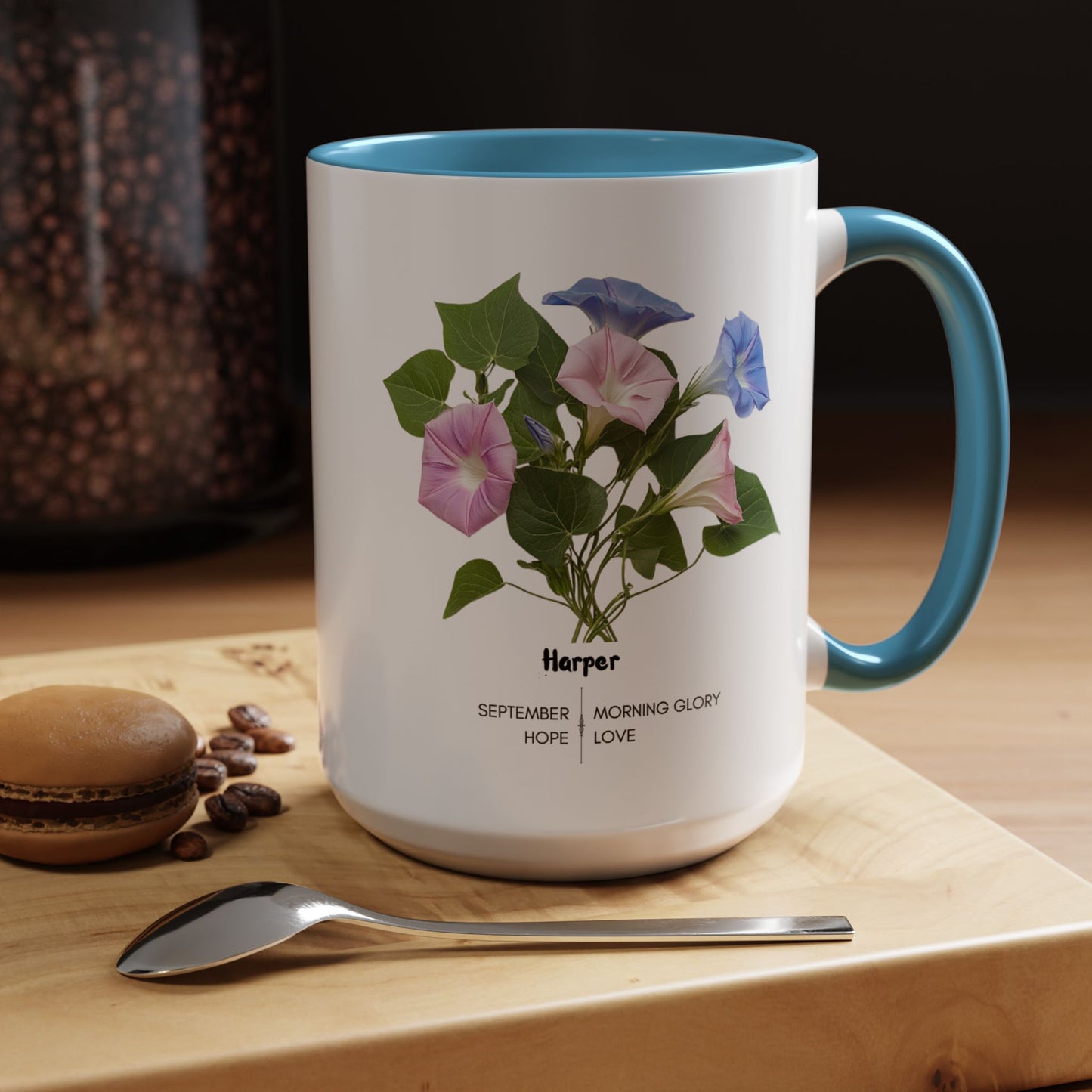 Happy Birthday: September Born, Morning Glory Flower, Customizable - Accent Coffee Mug (11, 15oz)