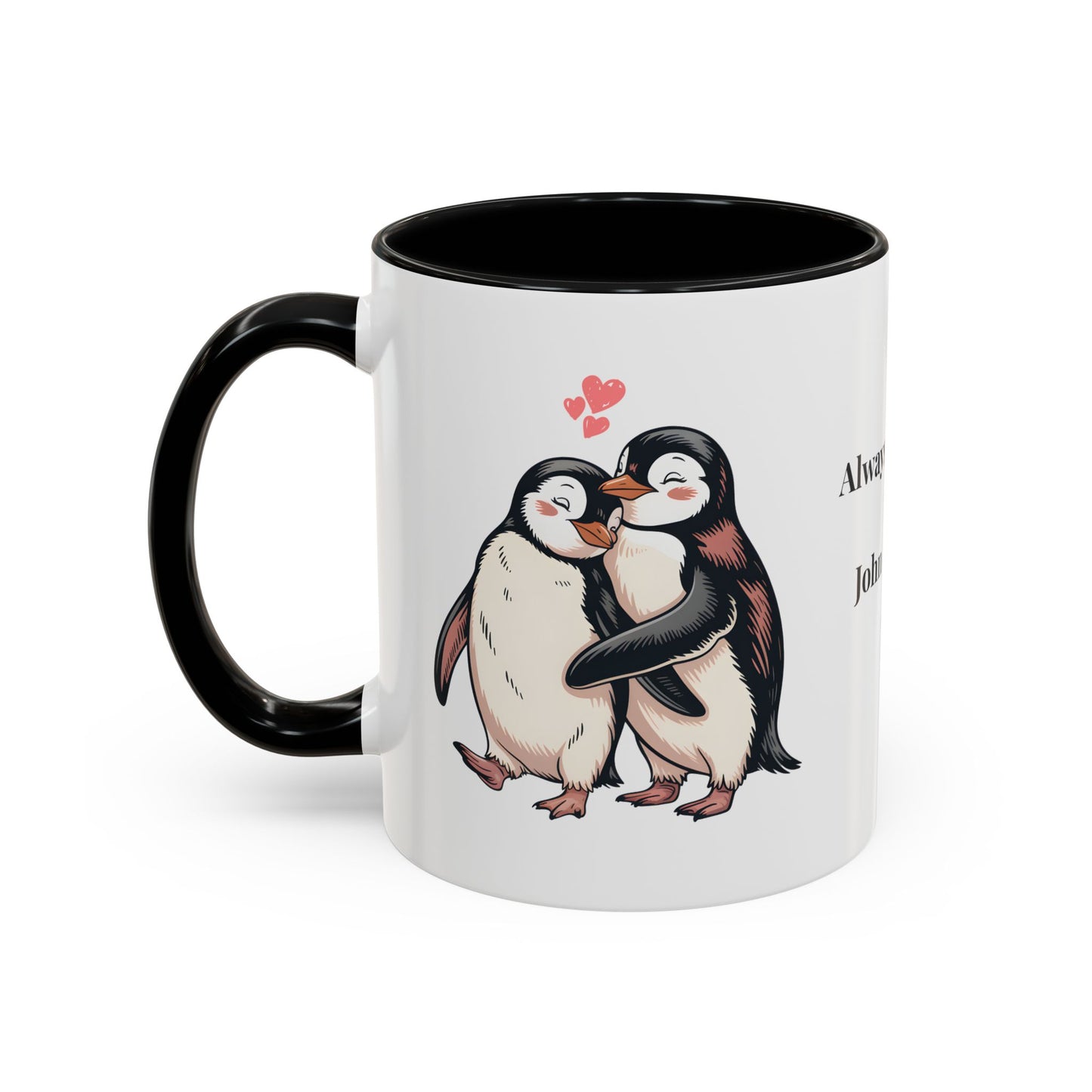Always Together Personalized Coffee Mug — Penguin Couple with Custom Names & Established Date (11/15 oz) - 14744