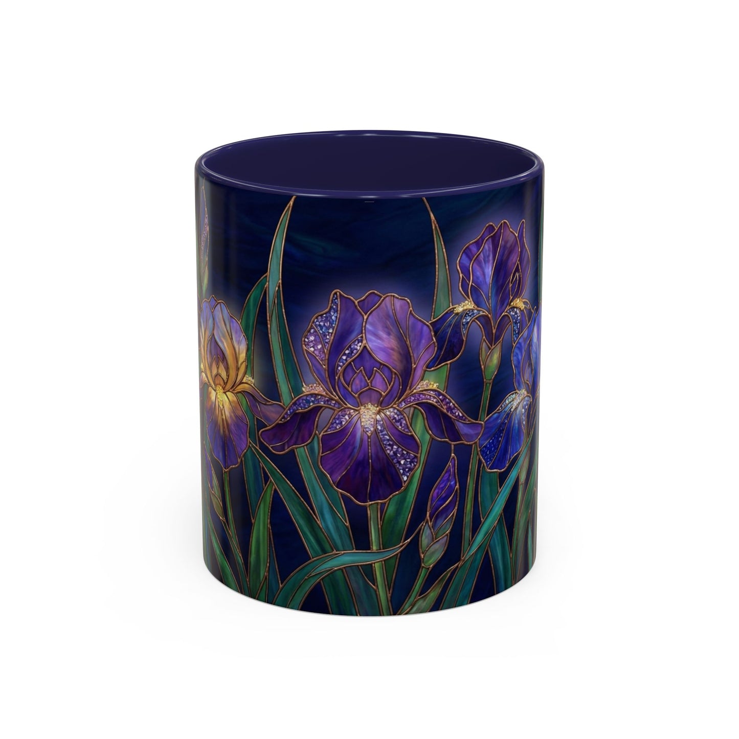Iris Floral Accent Coffee Mug — Stained Glass Design 11/15oz - 14572