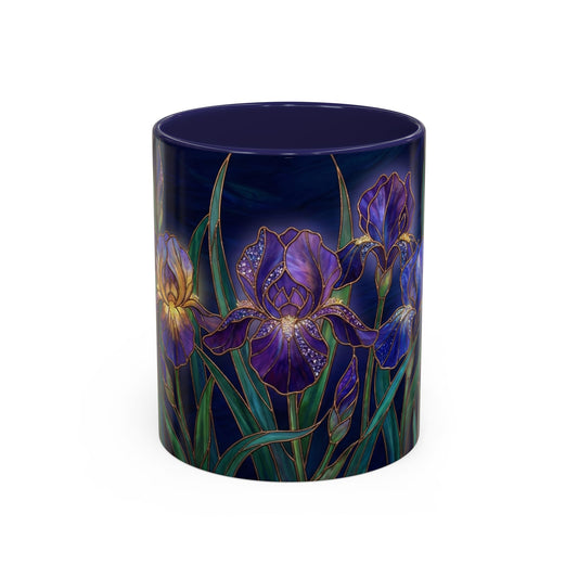 Iris Floral Accent Coffee Mug — Stained Glass Design 11/15oz - 14572