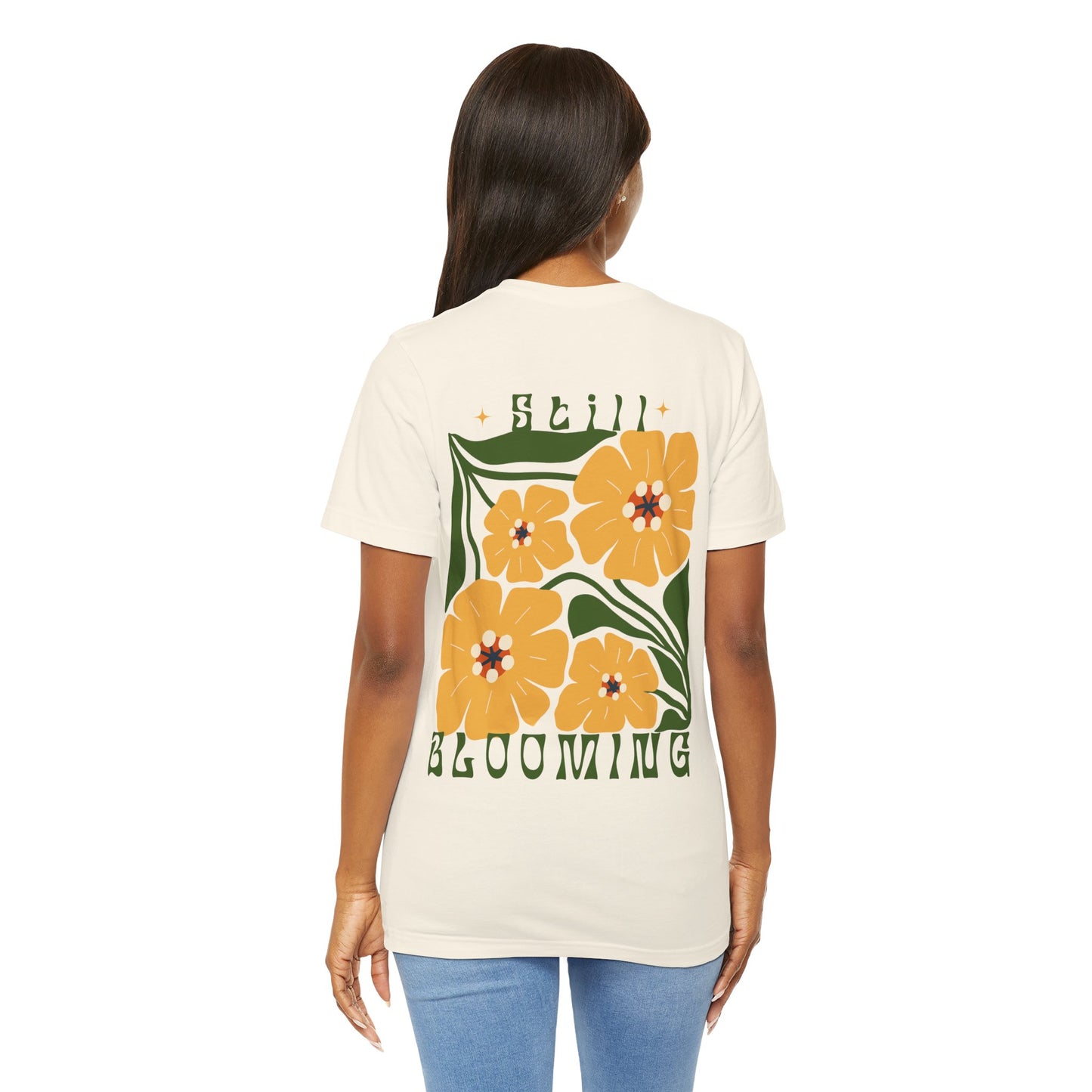 Still Blooming Floral T-Shirt, Retro Yellow Flower Graphic Tee  - 14957