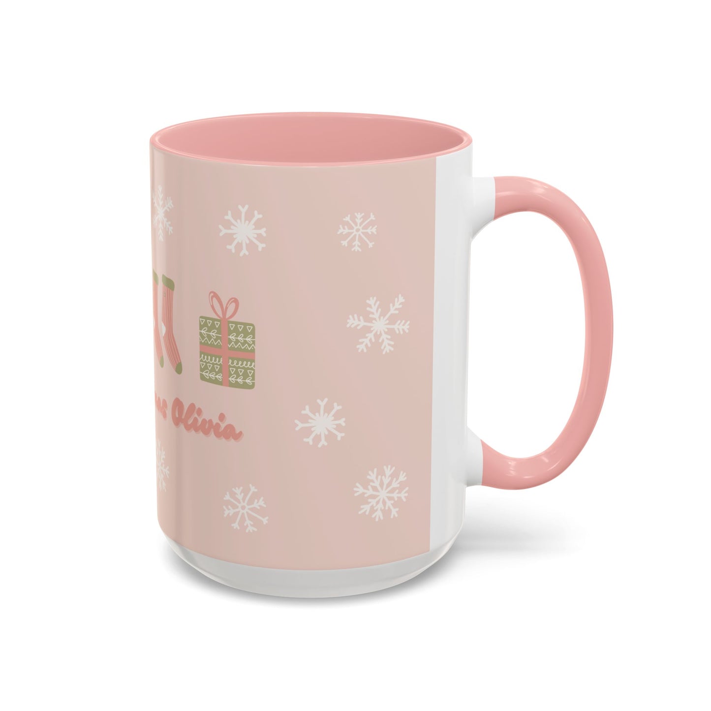 Merry Christmas Olivia, Name Customizable - Accent Coffee Mug (11, 15oz) - 11095