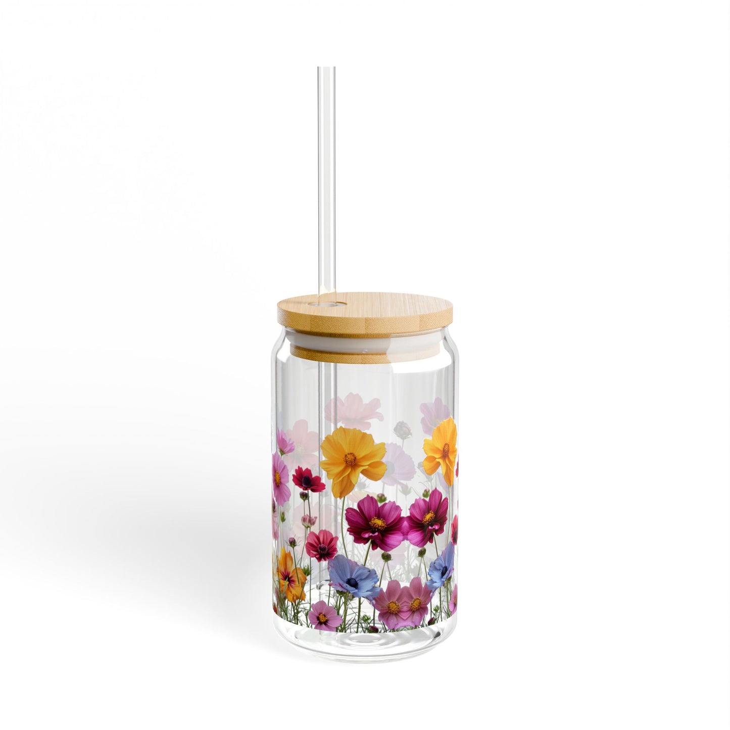 Bright Flowers,  Customizable - Sipper Glass, 16oz