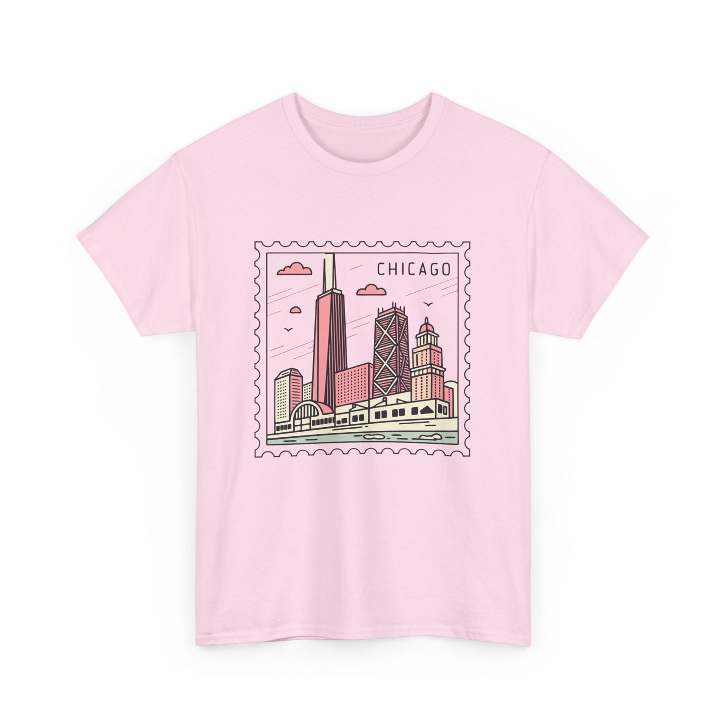 Chicago Skyline Postage Stamp Unisex Heavy Cotton Tee - 12130