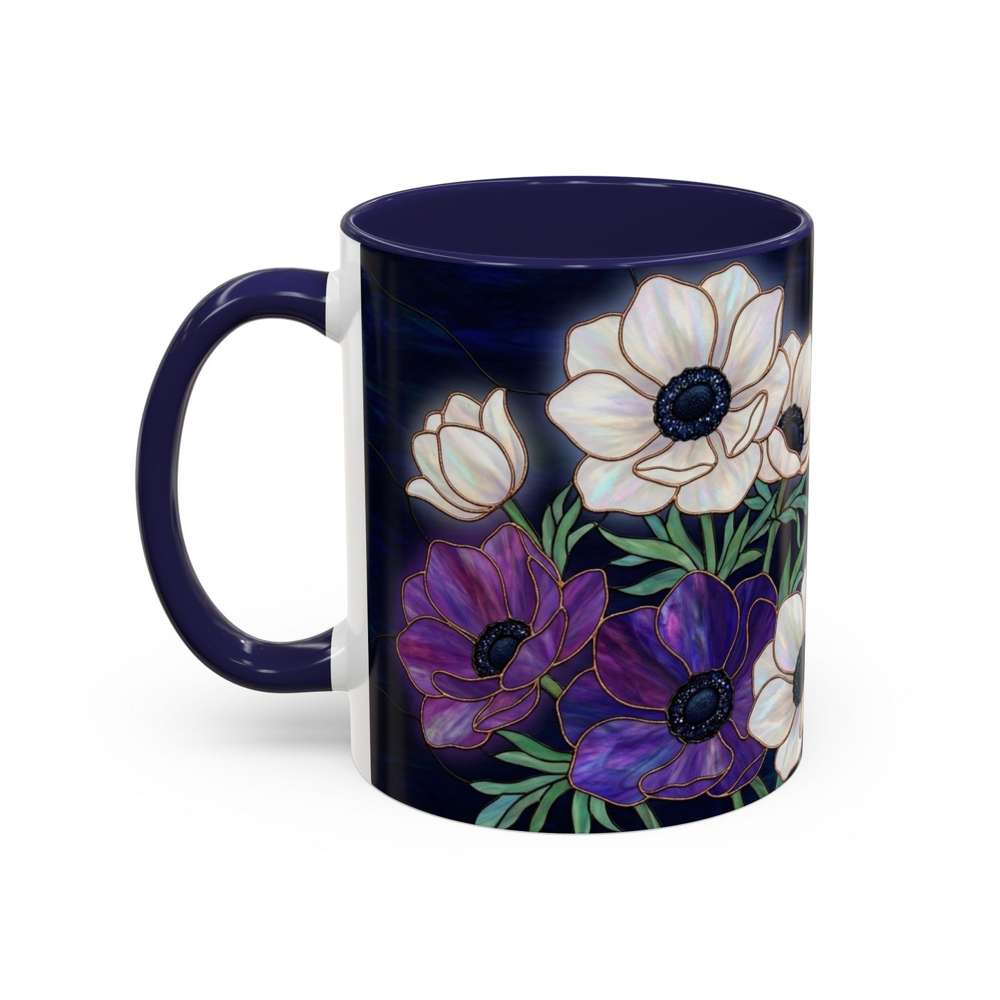Floral Anemone Accent Coffee Mug — Stained Glass Design 11/15oz - 14552
