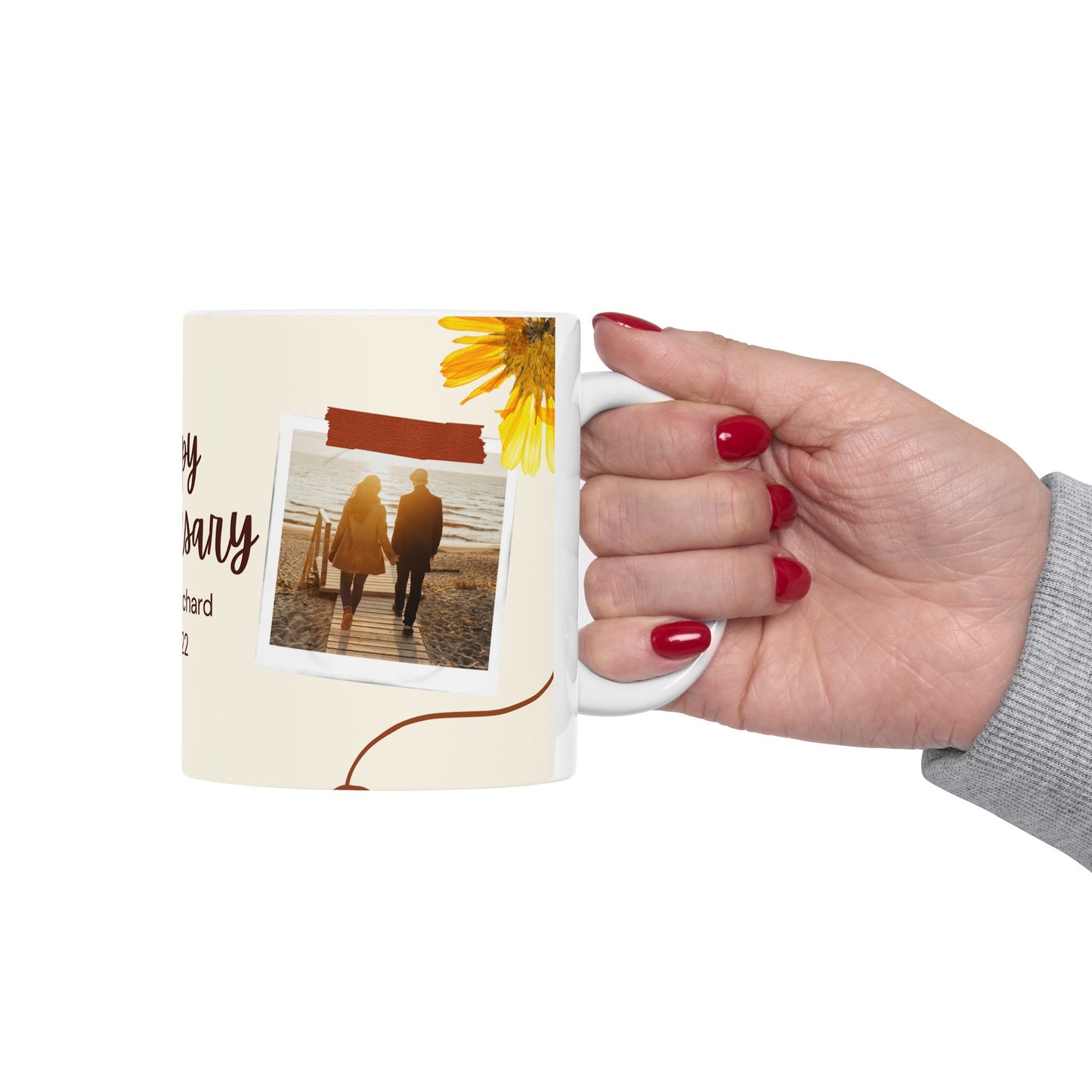 Happy Anniversary, Couple's Photos, Customizable - Ceramic Mug, (11oz, 15oz) - 11047