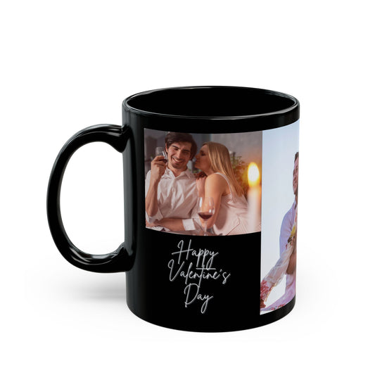 Happy Valentine's Day, Couple's Photos, Customizable - Black Mug (11oz, 15oz) - 11004
