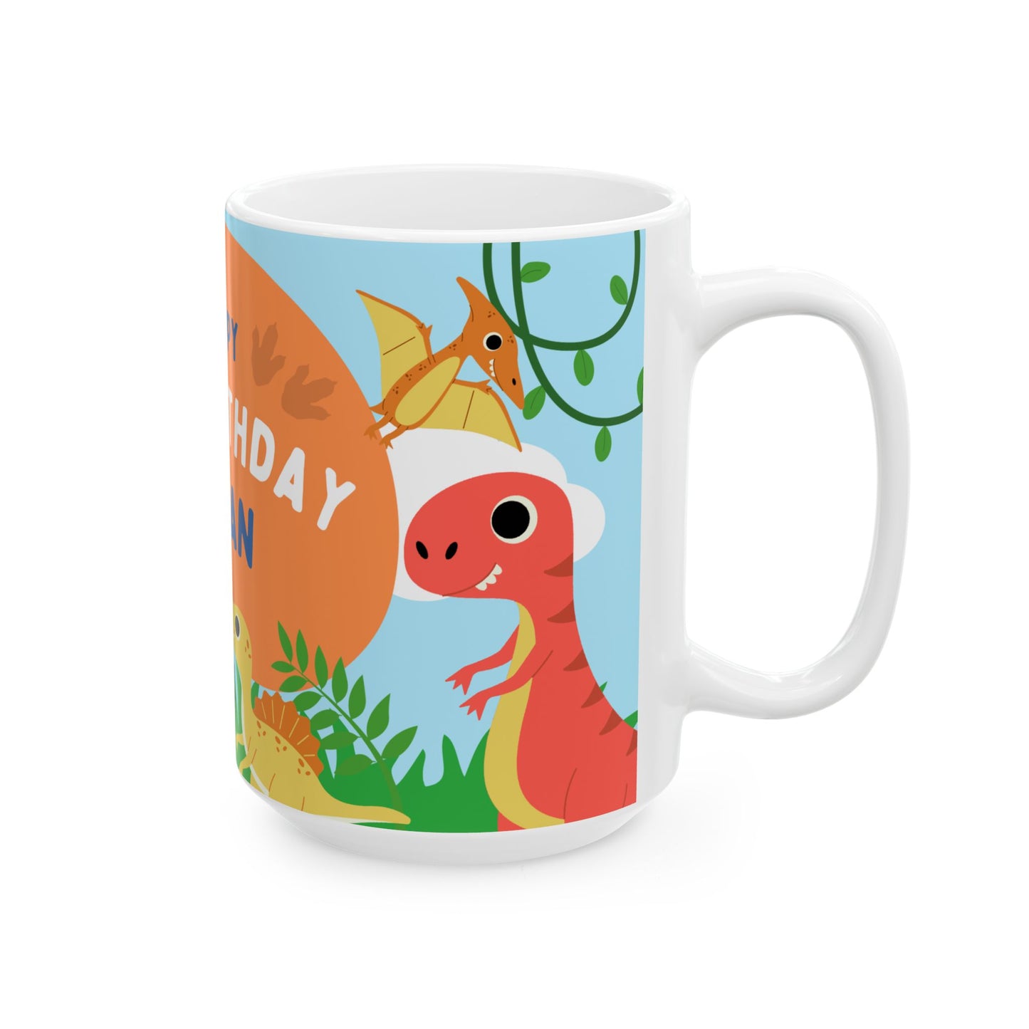 Personalized Dino Birthday Mug | Cute Dinosaur Gift, Kids Party Cup, Custom Birthday Keepsake, Fun 1st Birthday Celebration - 13975