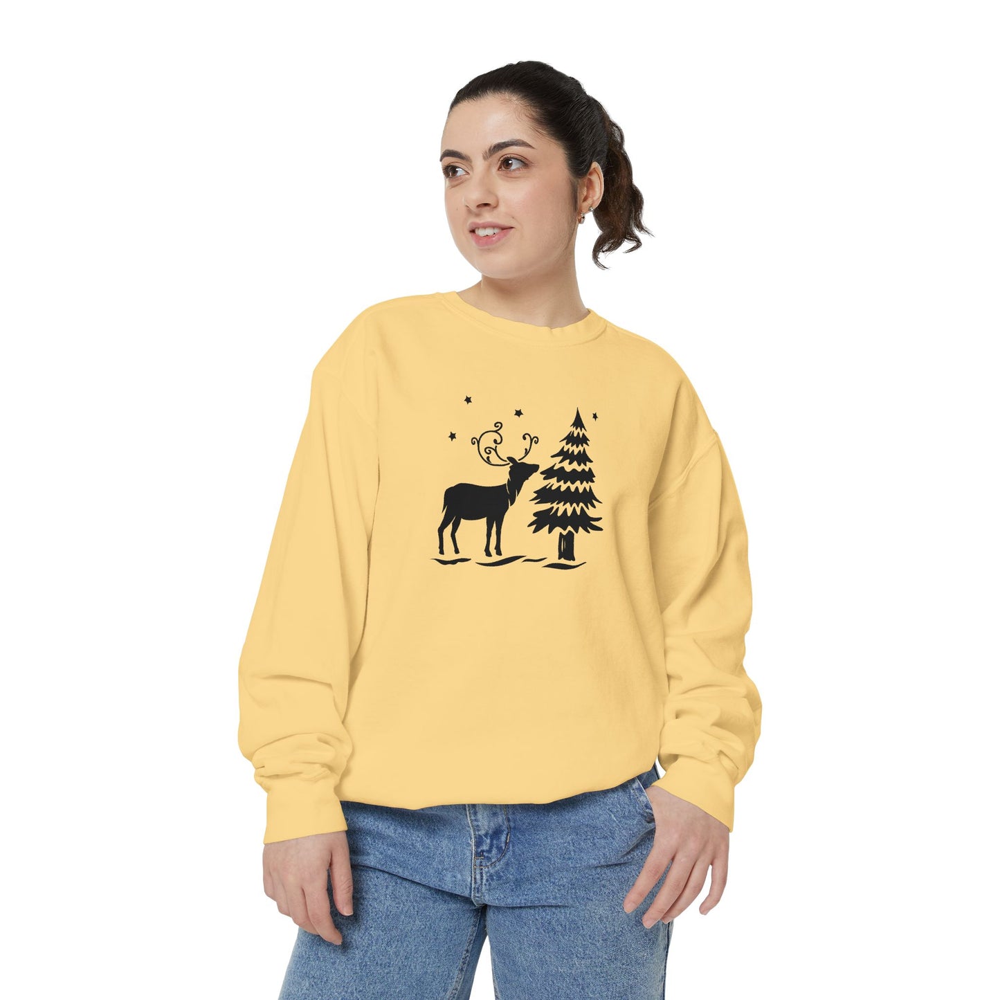 Christmas Tree & Reindeer - Unisex Garment-Dyed Sweatshirt - 10371