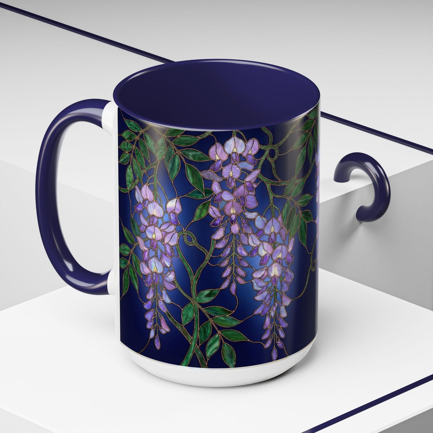 Wisteria Bloom Accent Coffee Mug — Stained Glass Design 11/15oz - 14589