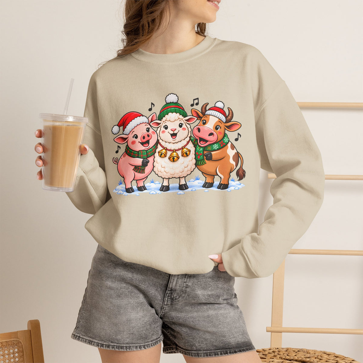 Christmas Farm Animal Friends Sweatshirt, Cute Holiday Crewneck - 14560
