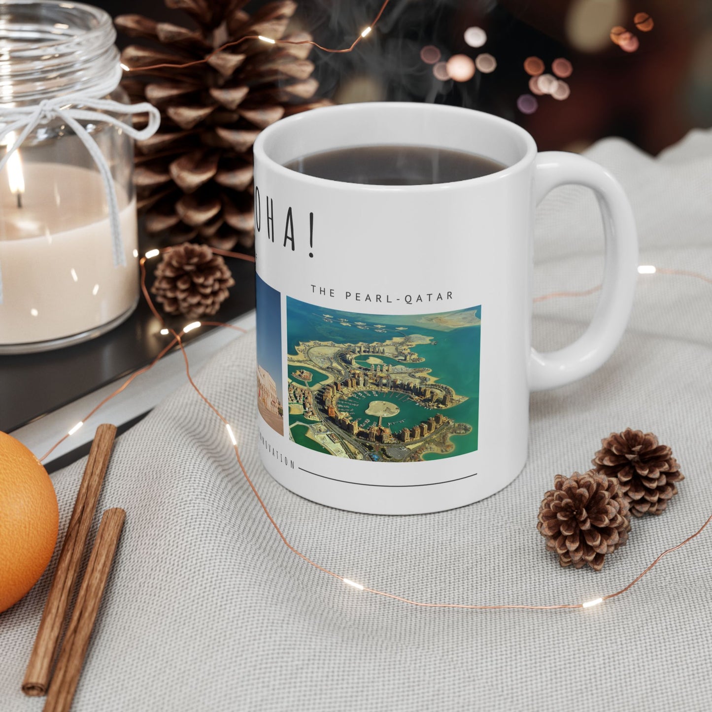 Hello Doha! Ceramic Travel Mug - 11oz & 15oz | Souq Waqif Art Design - 12108