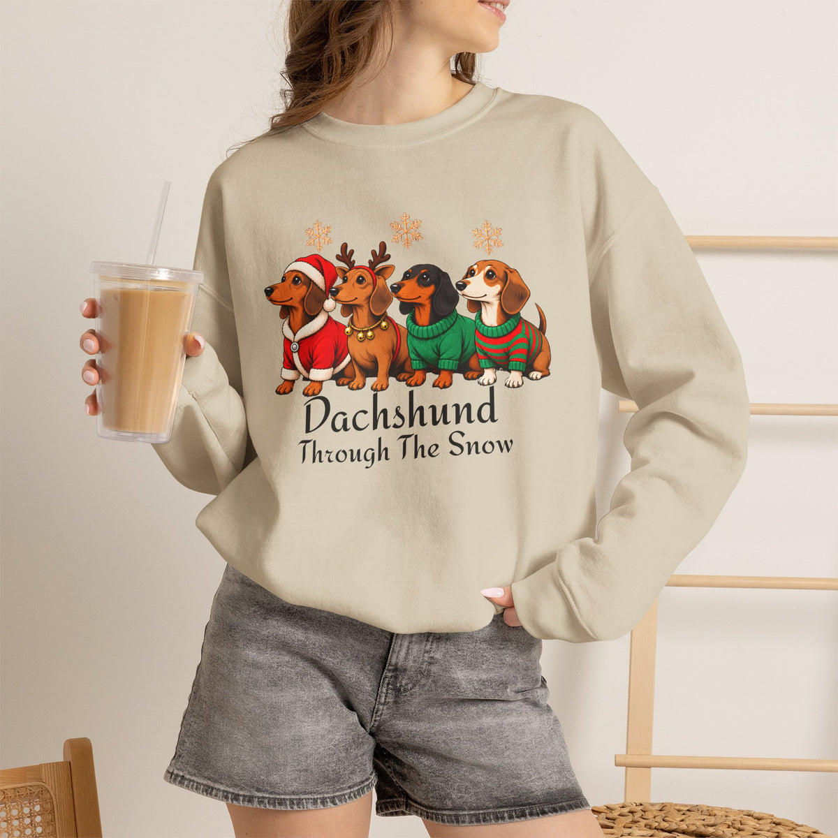 Dachshund Through the Snow Sweatshirt, Cute Christmas Dog Crewneck - 14566
