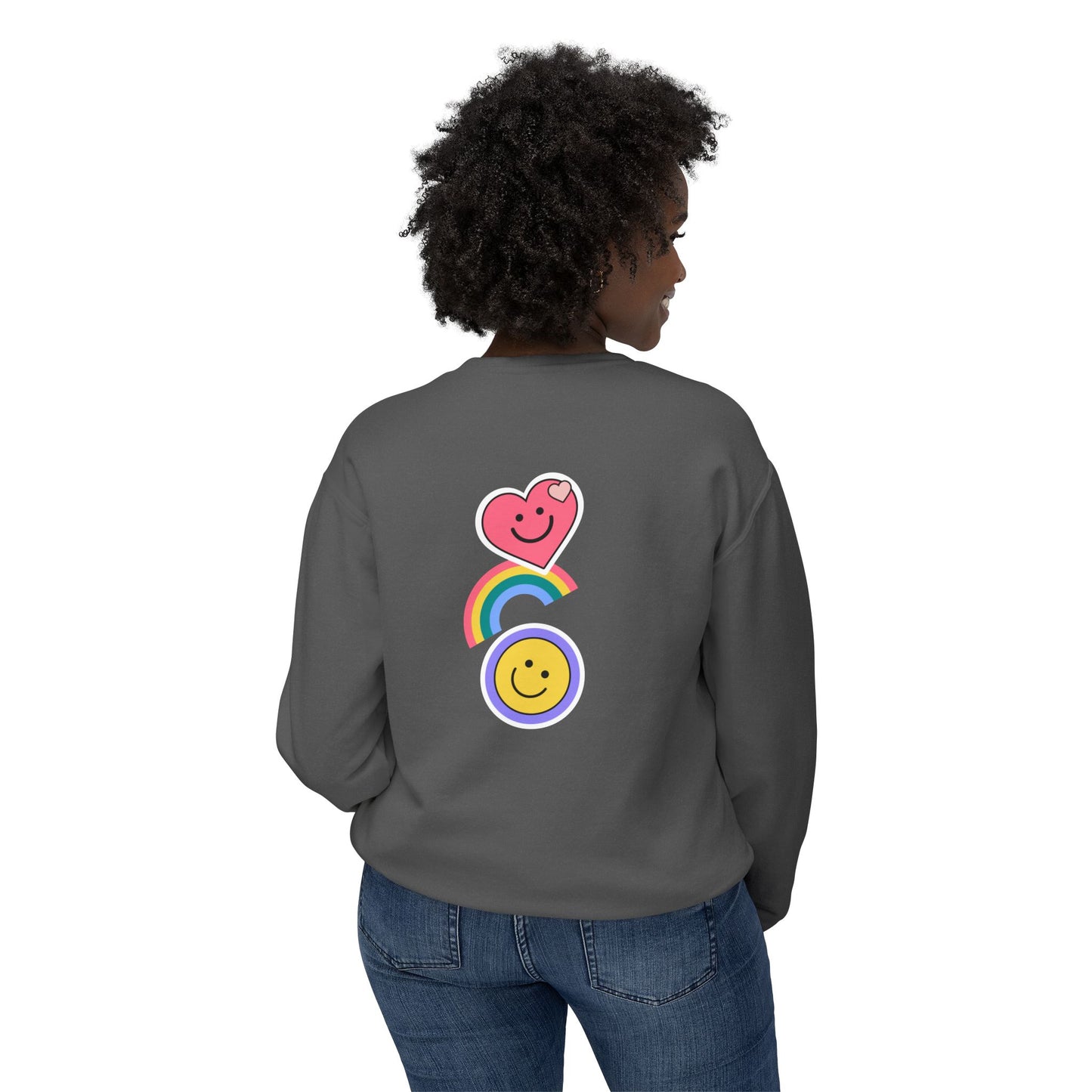 Flowers, Heart, Rainbow, Happy Face - Unisex Lightweight Crewneck Sweatshirt - 11485